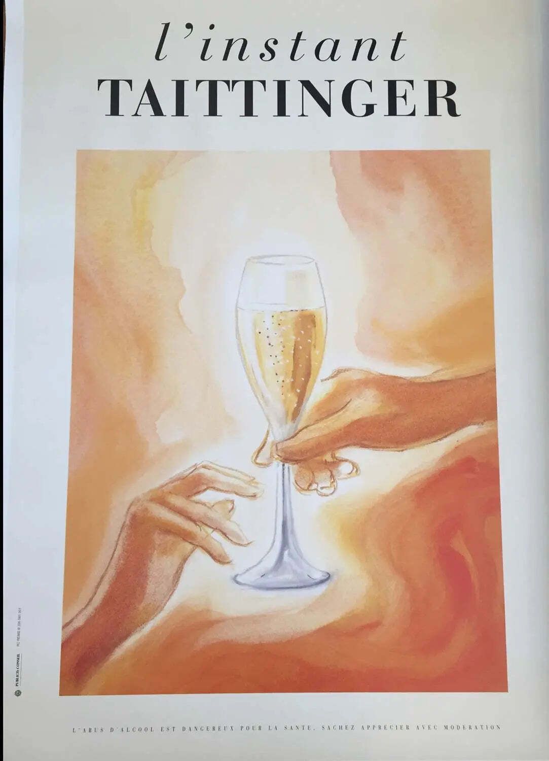 Affiche vintage L'instant Taittinger 1980 sur lin