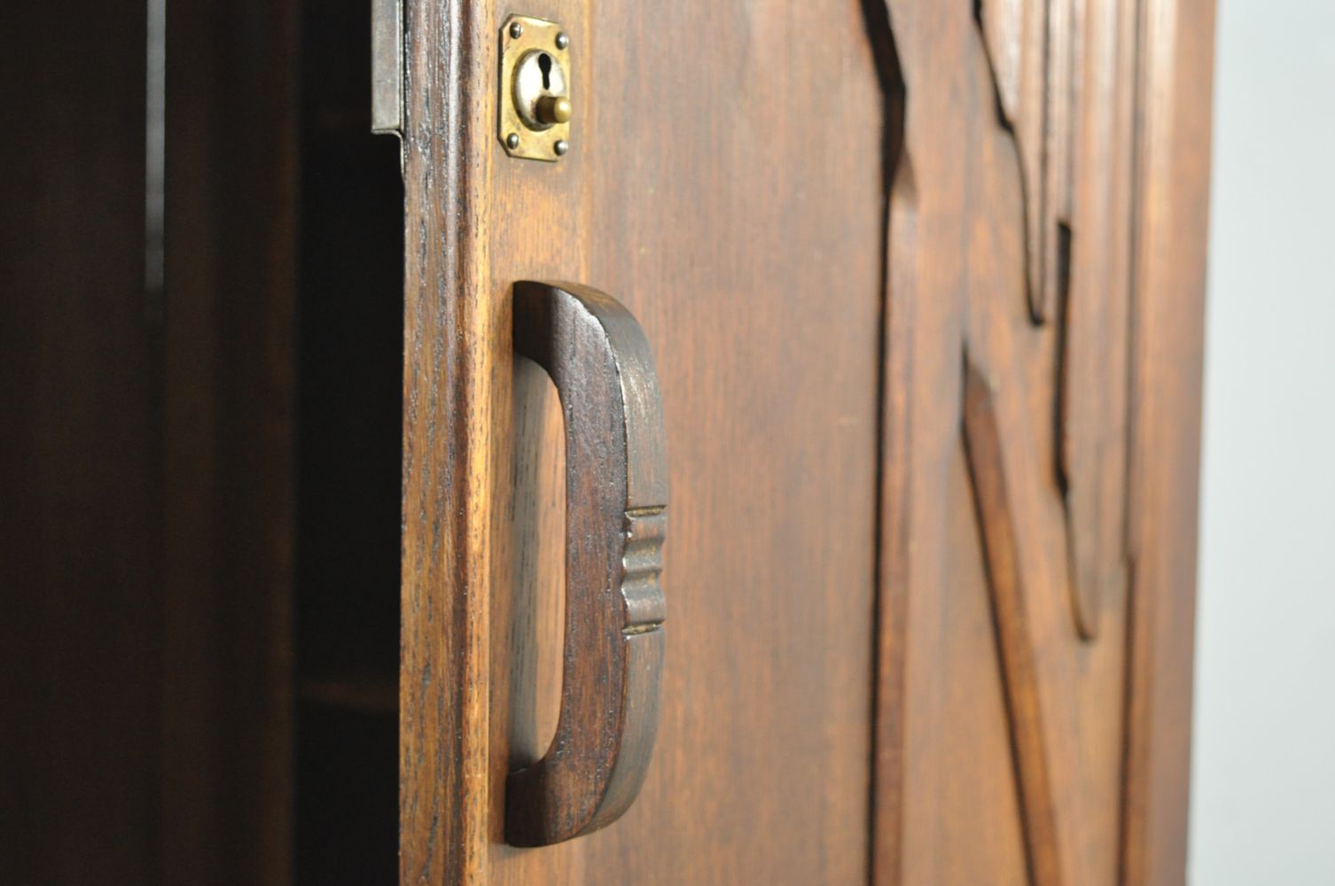 Unique Wooden 1930s Wardrobe, Art Nouveau Style. photo vintage
