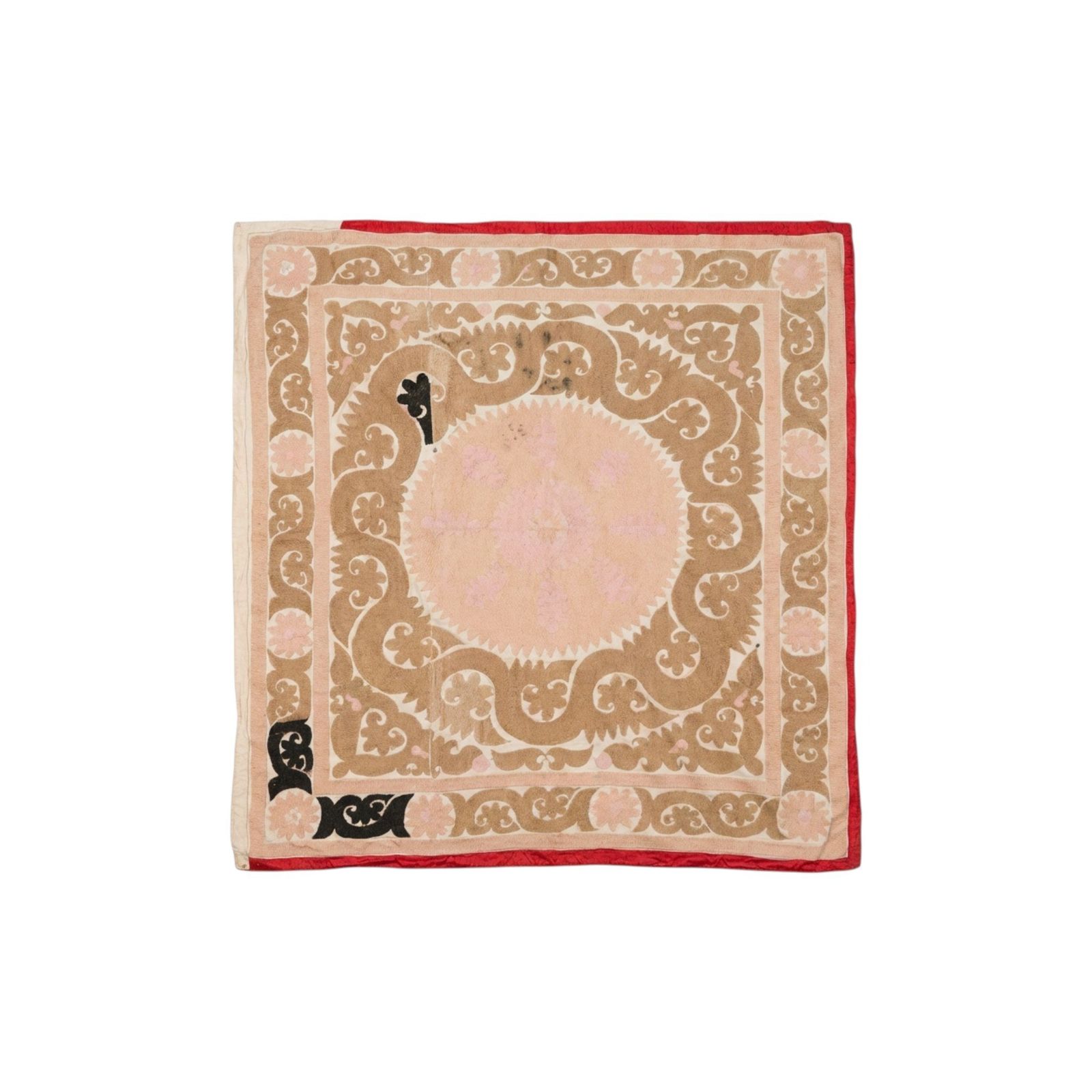 Suzani Tafelkleed, Neutraal Beige Oezbeeks Tafelkleed 135 x 137 cm