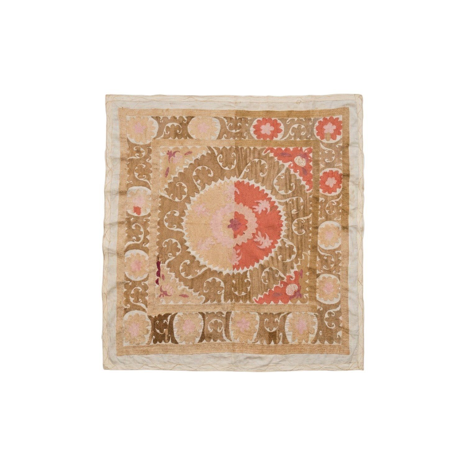 Nappe suzani beige neutre, 115 x 120 cm