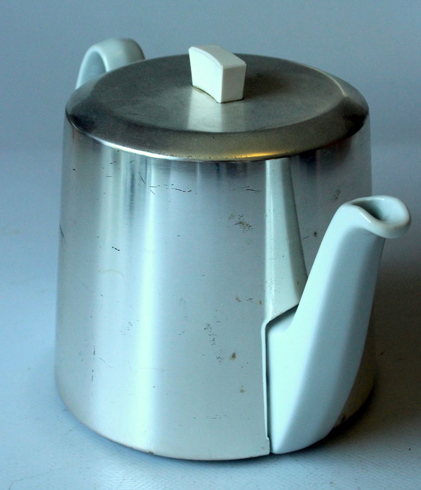 Antiek porseleinen theepot van Bauscher/Weiden, jaren 1930, met geïsoleerde metalen warmhoudkap photo 82.0