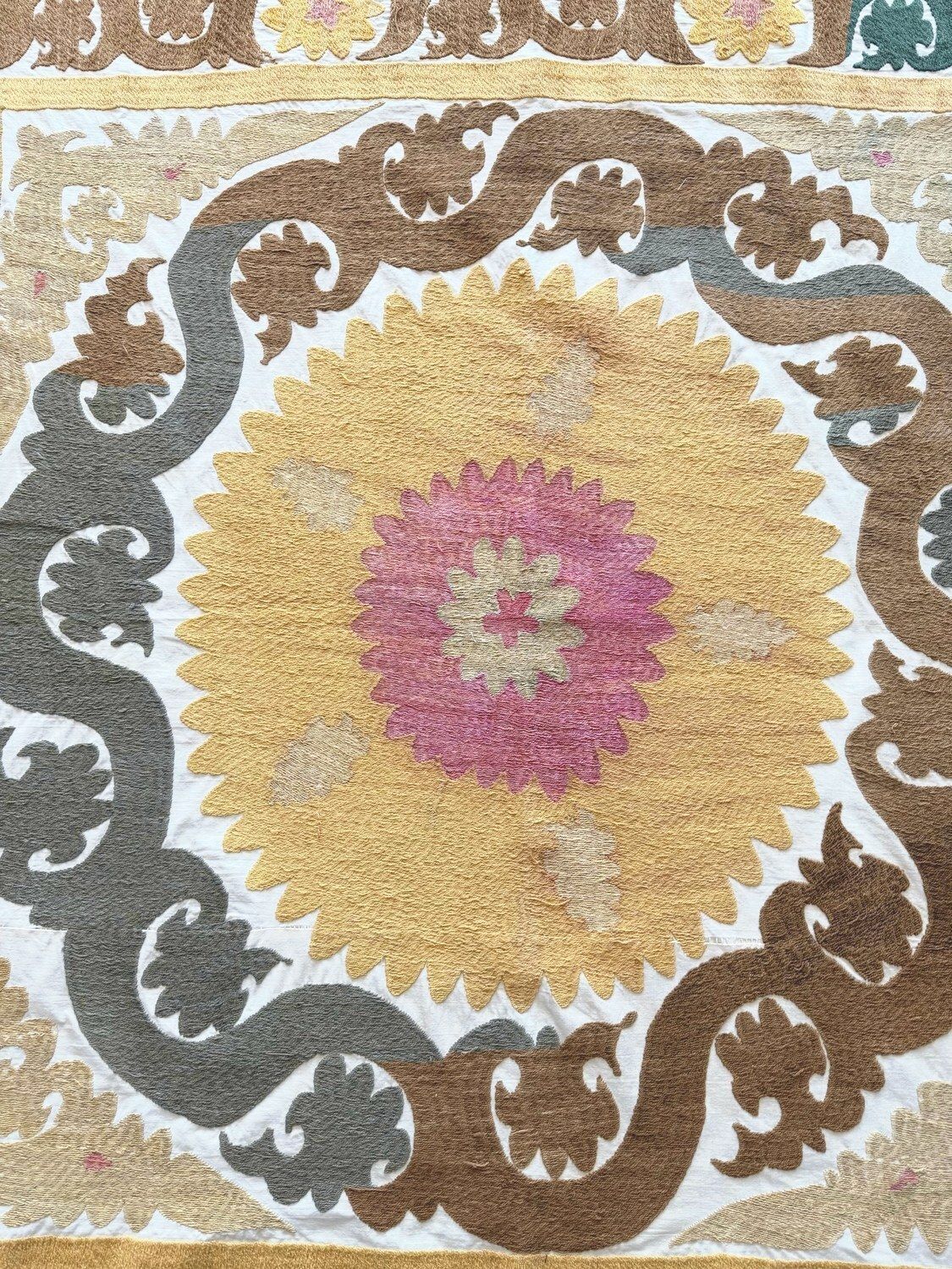 Suzani Tribal Textile   Terracotta Uzbek Tablecloth 128 X 131 Cm photo furniture