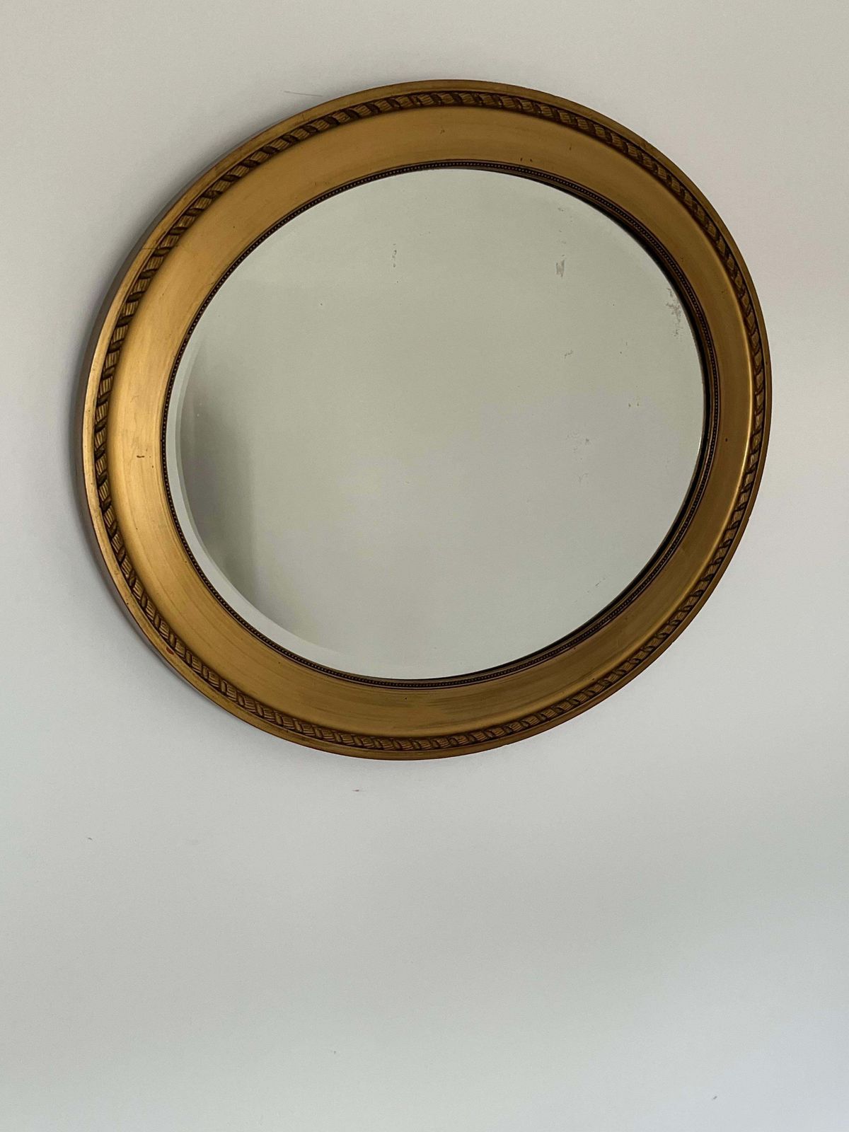 Oval Wall Mirror Gold Finish Frame Rope And Bead Detail Bevel Glass, Ca 1890 photo for sale