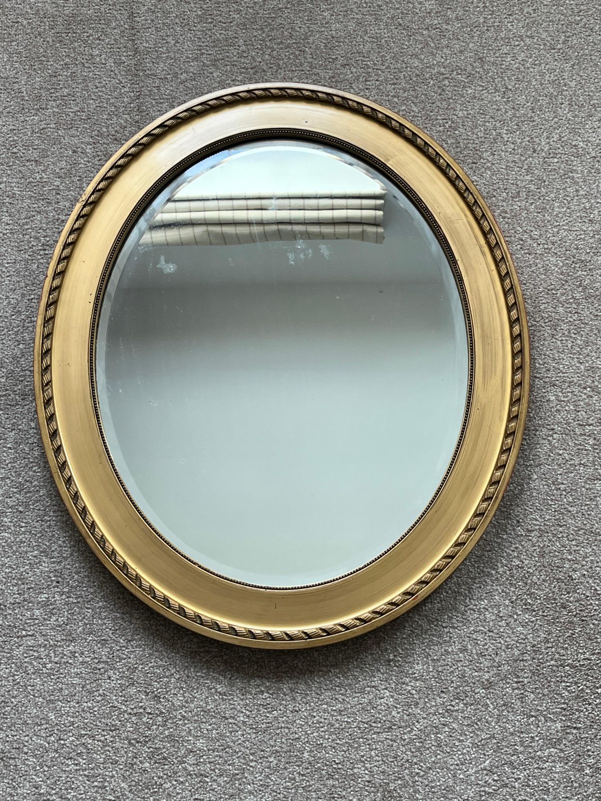 Oval Wall Mirror Gold Finish Frame Rope And Bead Detail Bevel Glass, Ca 1890 photo Home Decor