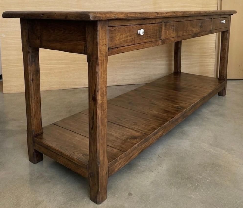 Large Walnut Wood Console Table With Two Drawers And Lower Shelf photo Furniture
