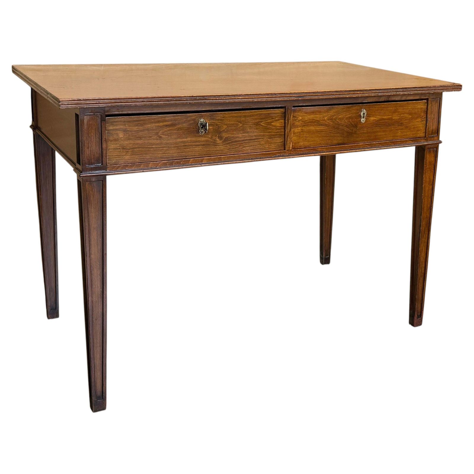 Bureau à deux tiroirs de style classique français, en noyer foncé