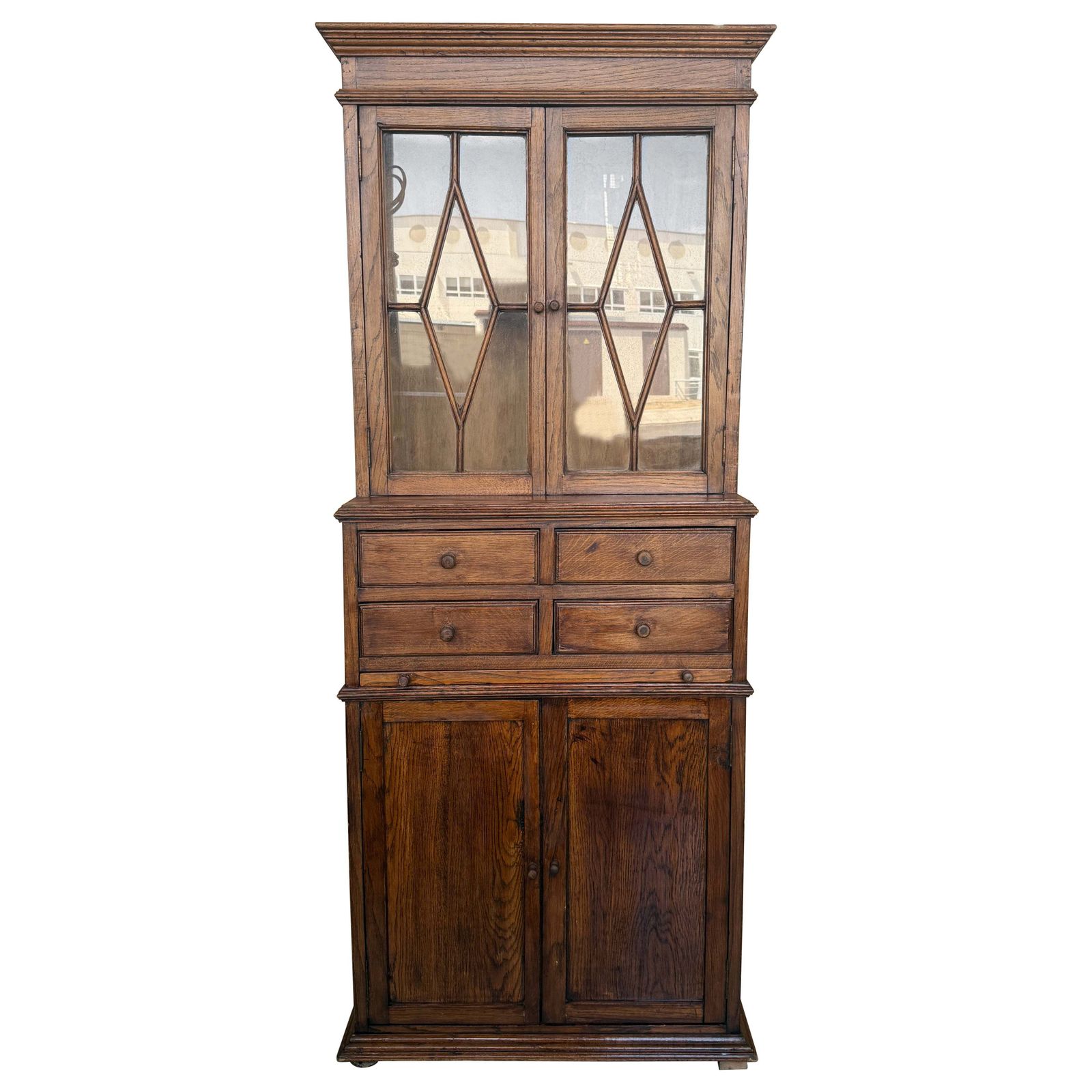 Vitrine bureau espagnole en chêne massif avec tiroirs