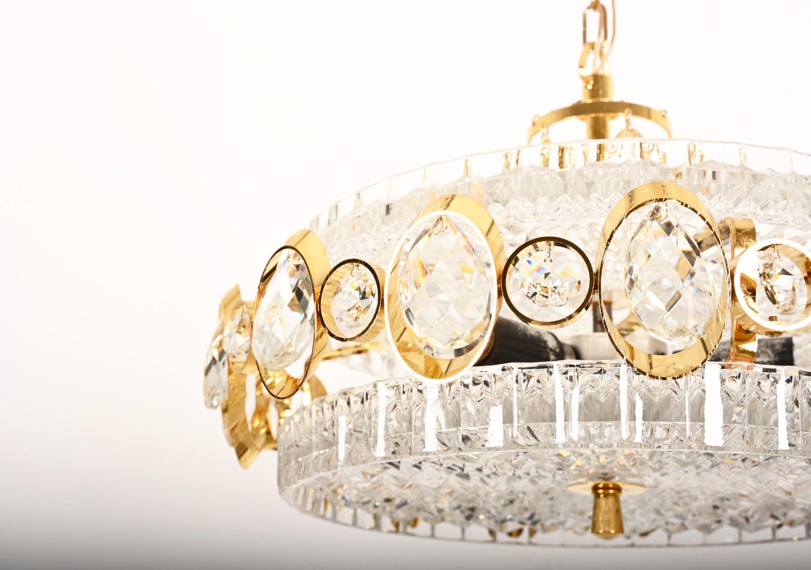 photo vintage Goldplated Brass And Glass Chandelier By Orrefors From The 1960s
