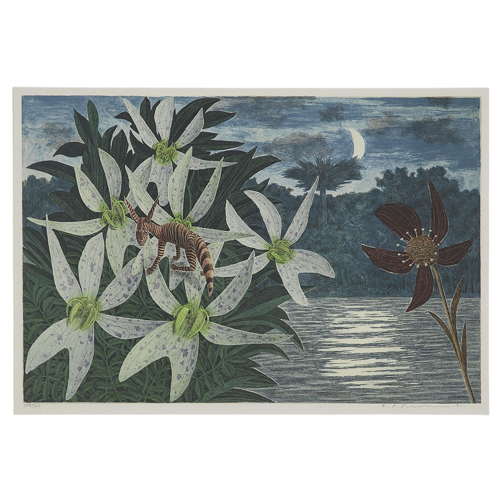 Karl Axel Pehrson – Compositie met planten en fantastische wezens, lithografie