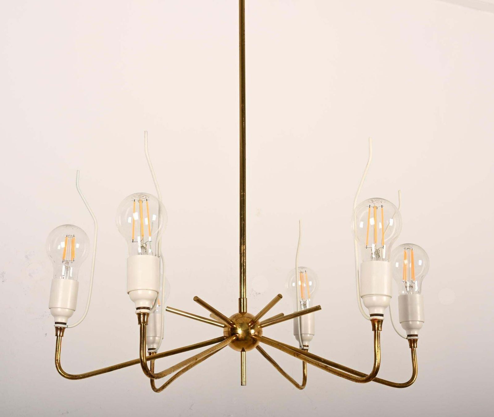1730.0 Midcentury Brass Chandelier By Rupert Nikoll With Silk Shades photo