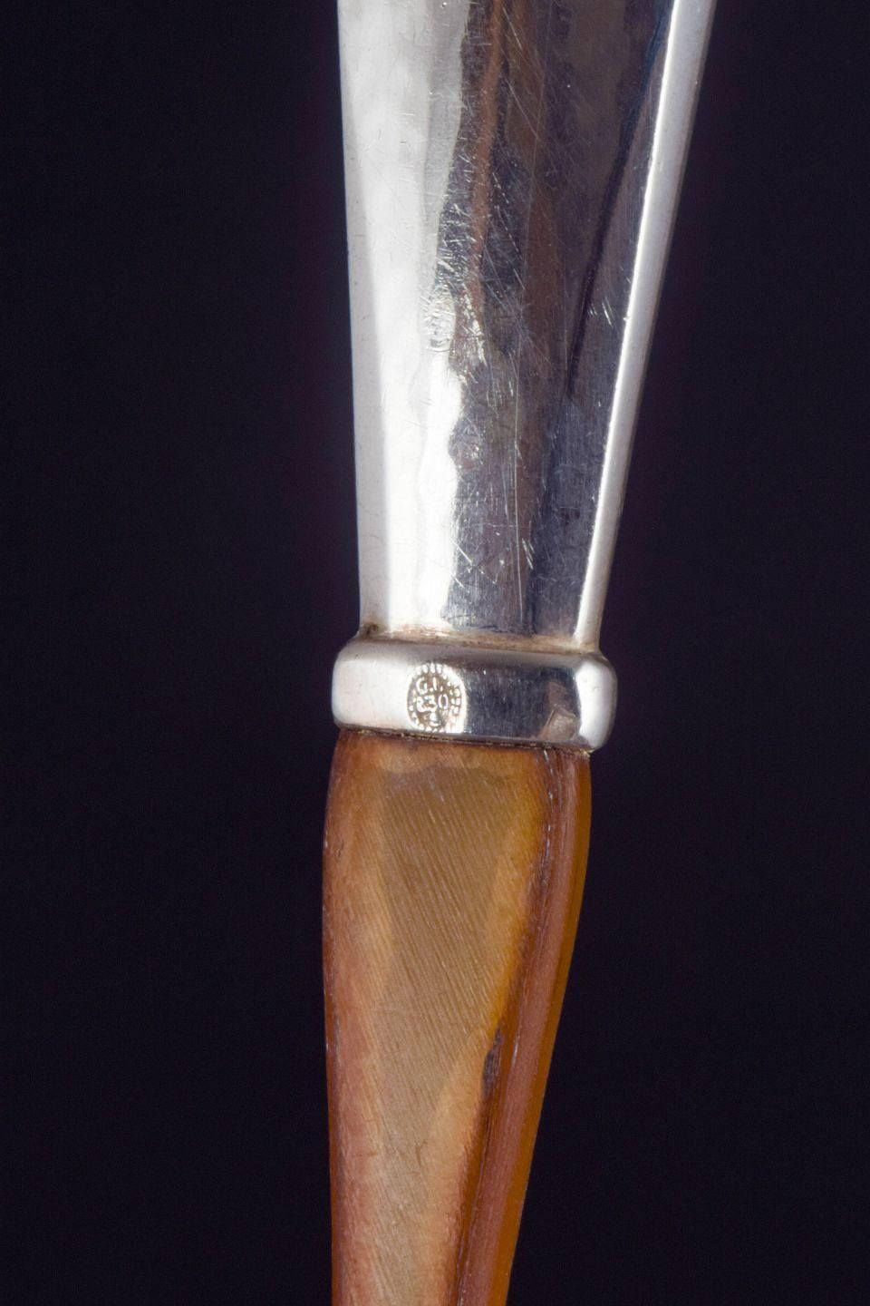 Couverts à salade Georg Jensen en argent et os, anses motif Viking. photo 212.0