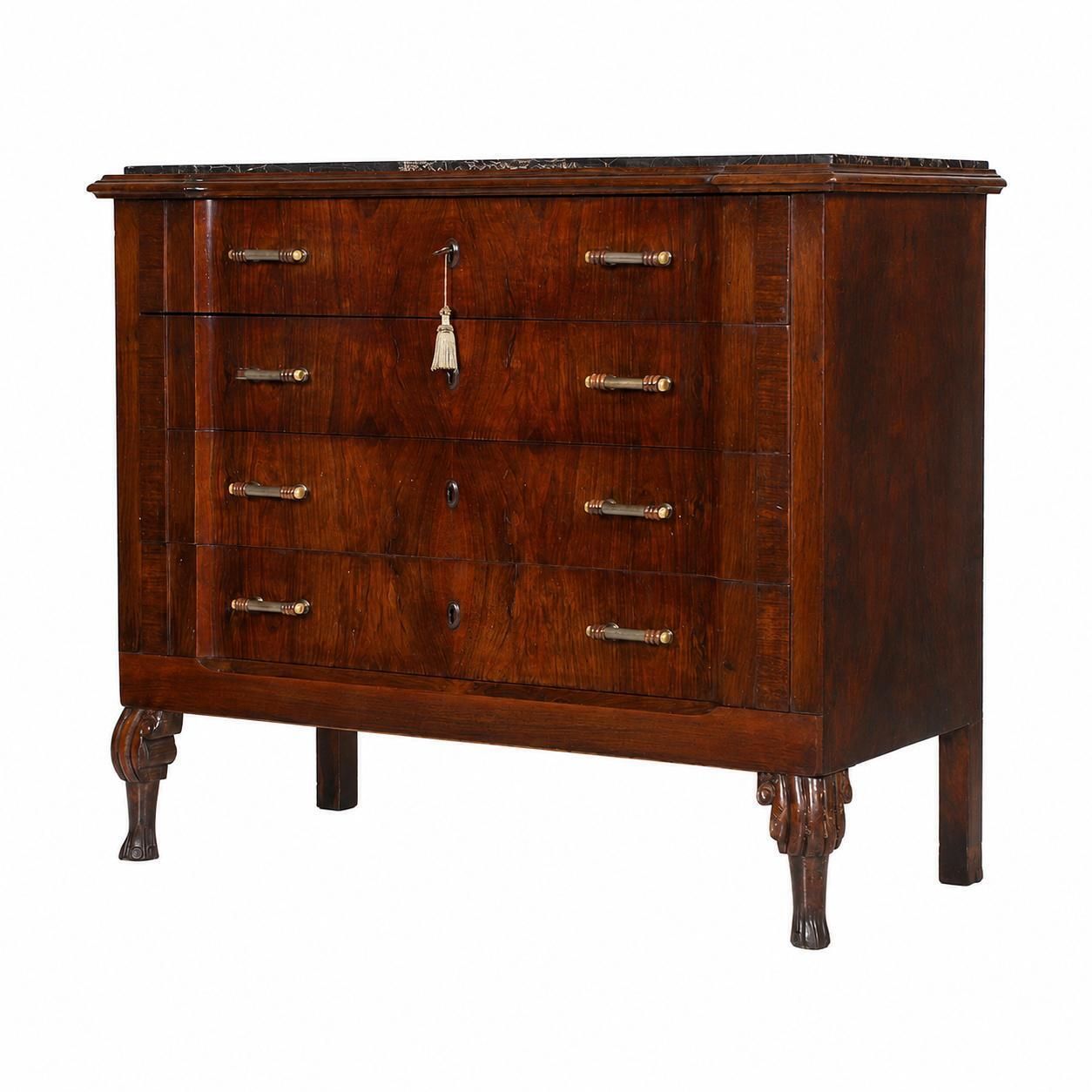19e-eeuwse Italiaanse Venetiaanse Charles X mahonie commode met Portoro marmeren blad photo furniture