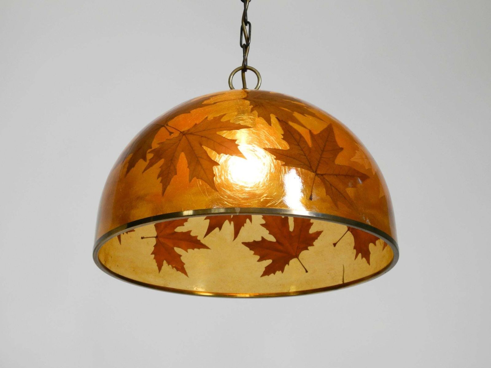 photo vinterior Rare, Large 1970s Italian Resin Pendant Lamp With Embedded Maple Leaves