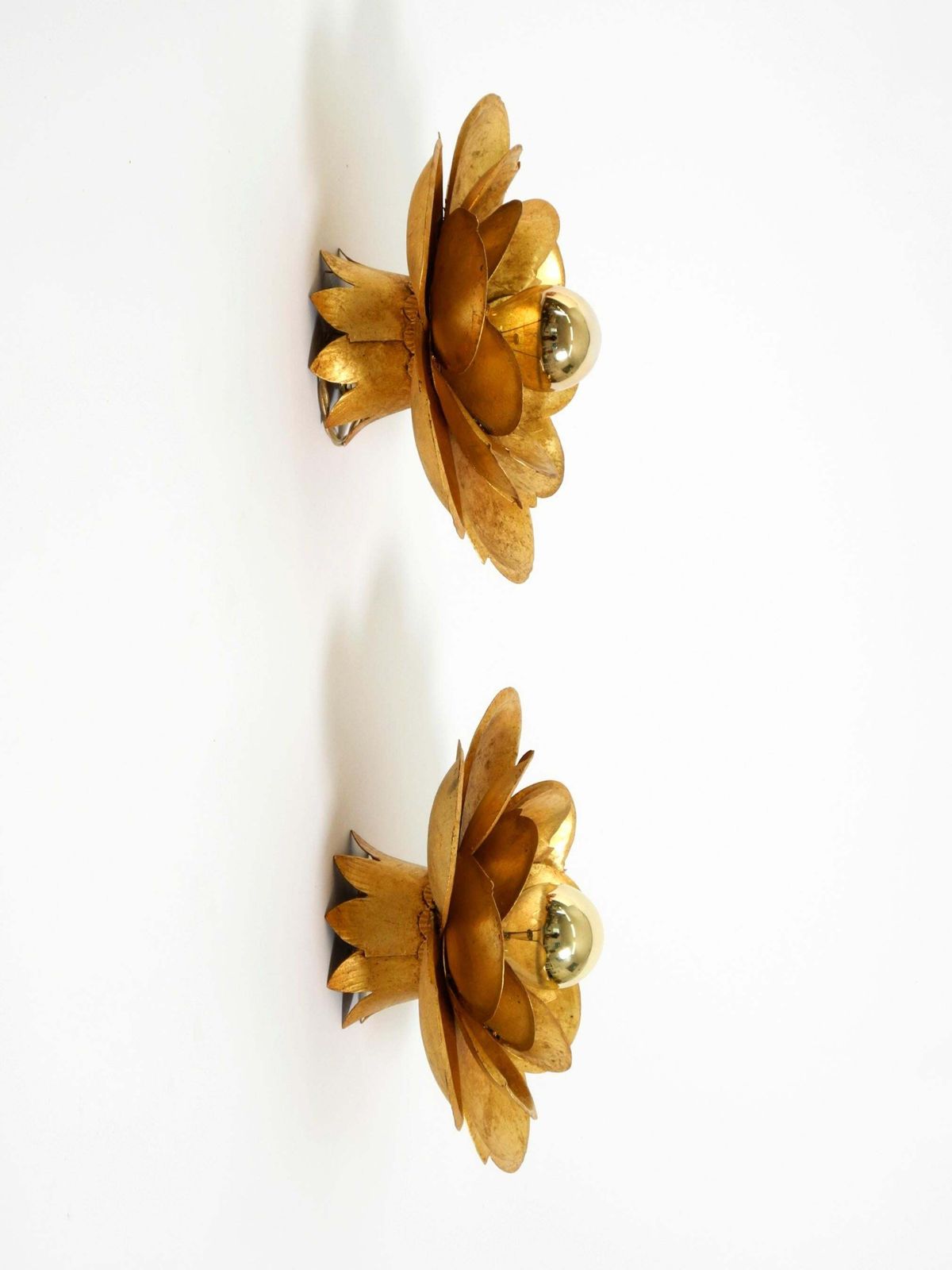 photo furniture Deux grandes appliques murales dorées « Water Lily », Italie, années 1960