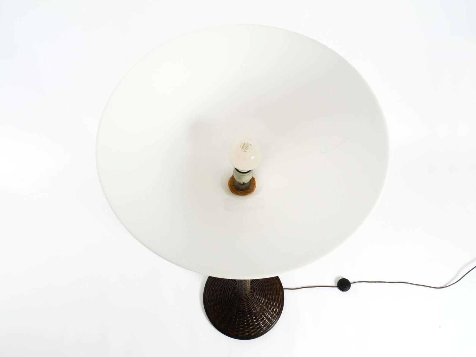 Xxl 70s Pop Art Floor Lamp With A Dark Brown Wicker Frame And A Plexiglass Shade photo vinterior