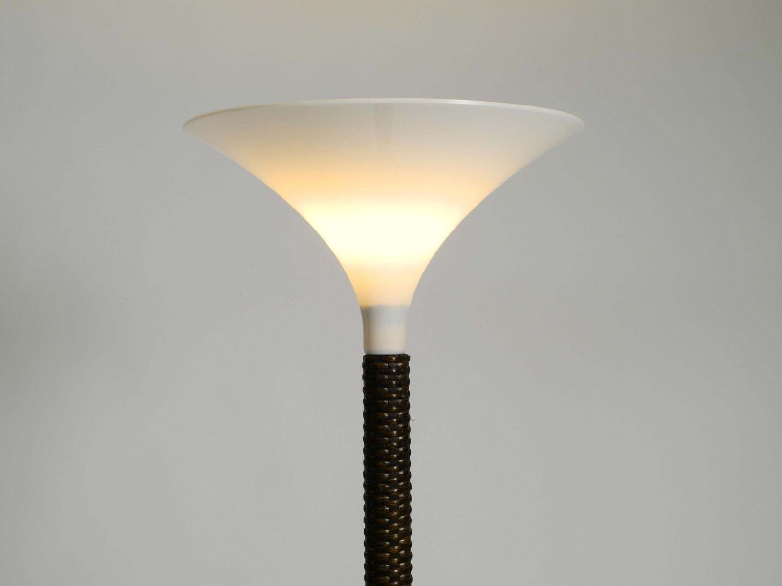 photo furniture Xxl 70s Pop Art Floor Lamp With A Dark Brown Wicker Frame And A Plexiglass Shade