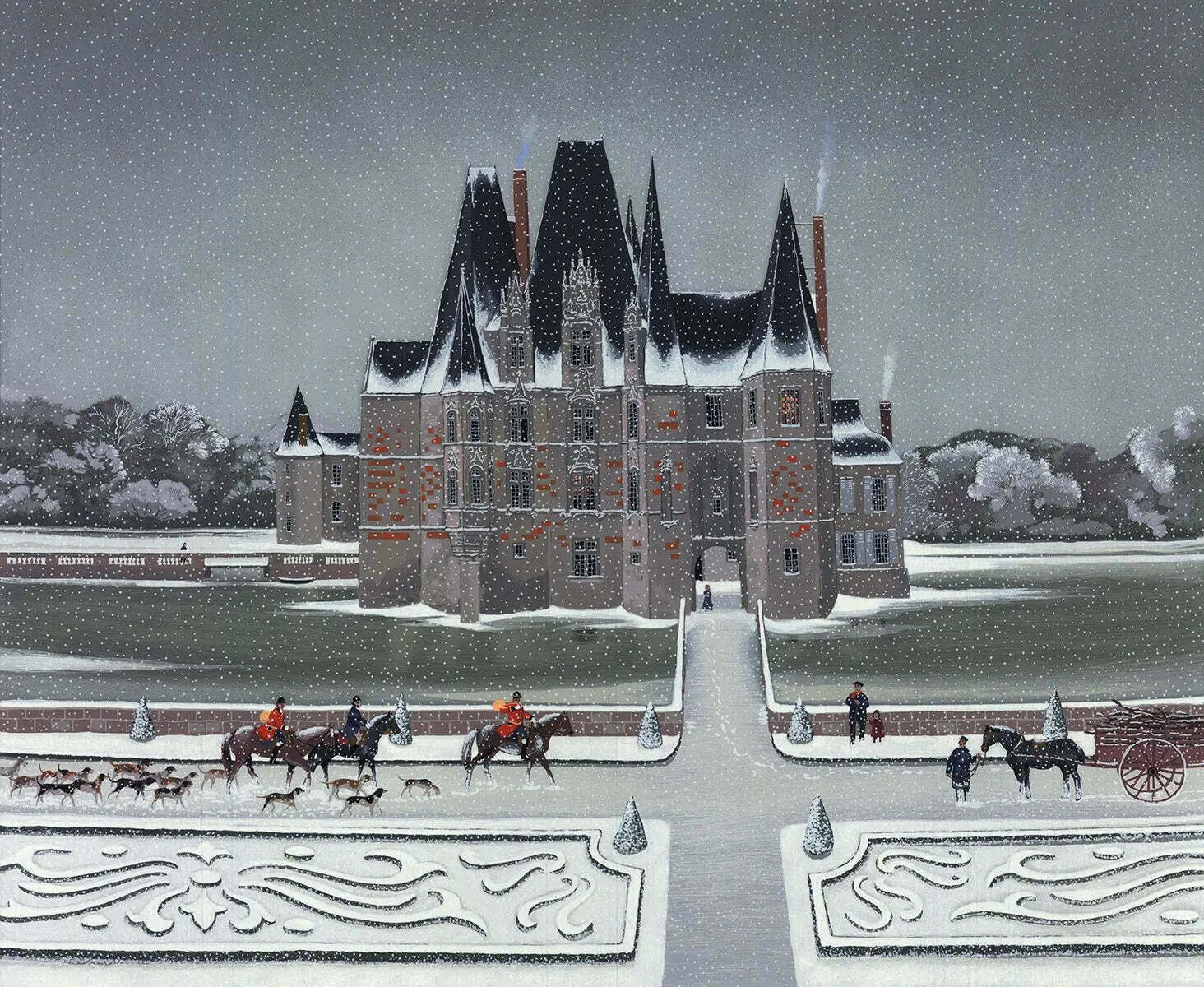 Michel Delacroix Signed Chasse A Cour Limited Edition Serigraph Print photo for sale