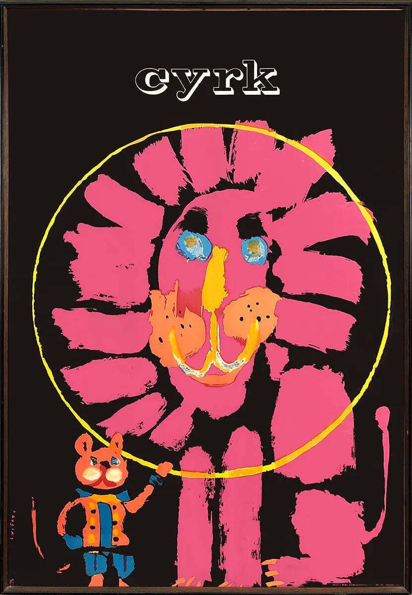 Affiche vintage Cyrk « Lion With Mouse » de Waldemar Świerzy, 1972