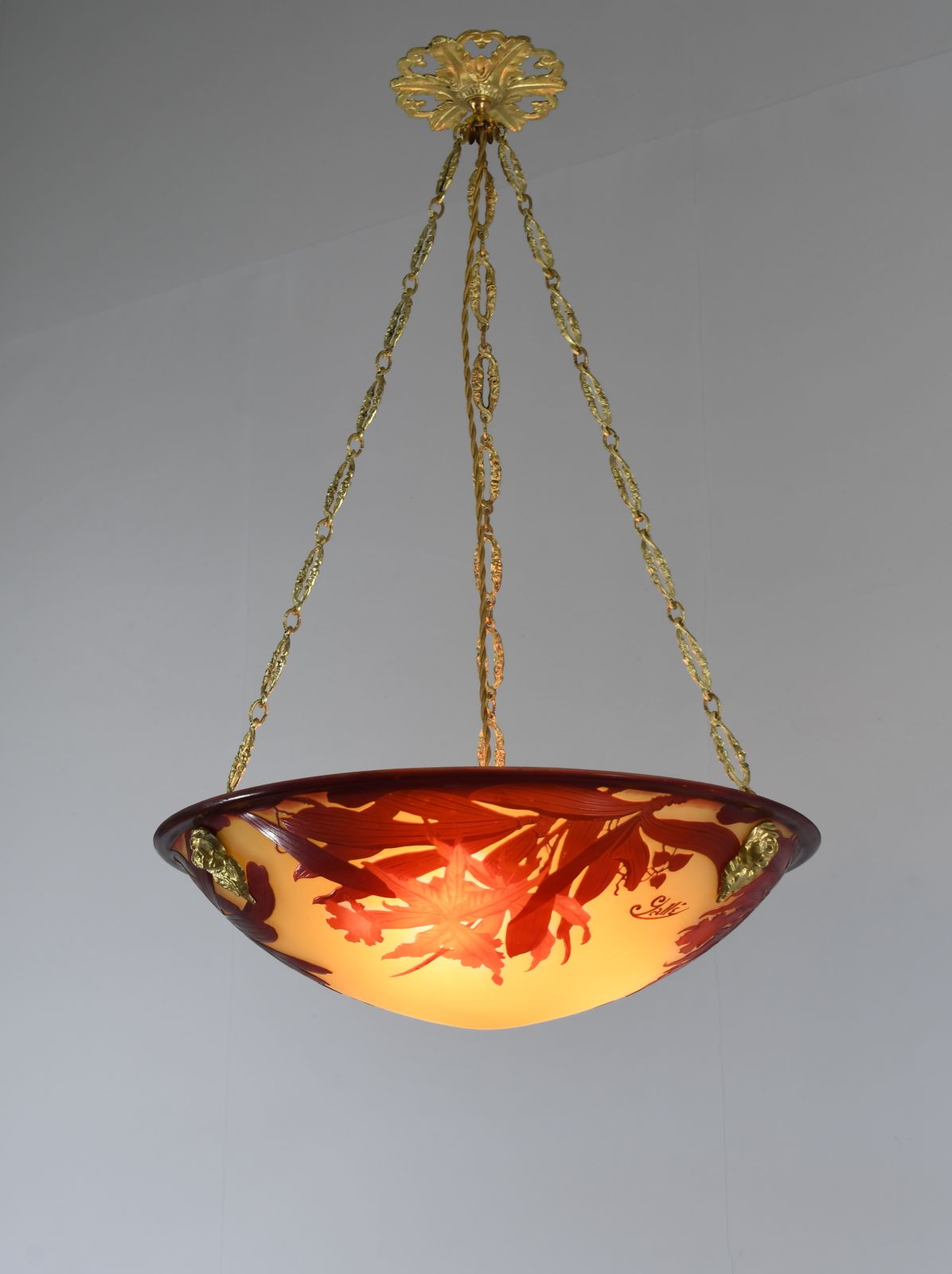 French Art Deco Cameo Pendant Light By Gallé 1920s France photo for sale