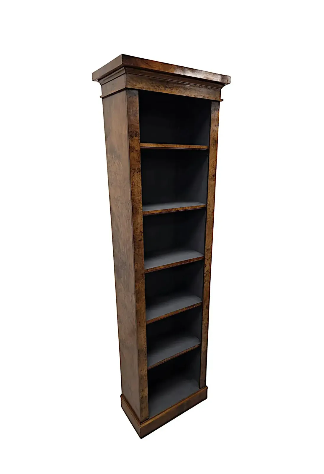 Een Zeer Fraai Paar Slanke Openstaande Boekenkasten in Wortelnoten Begin 20e Eeuw photo 4289.0