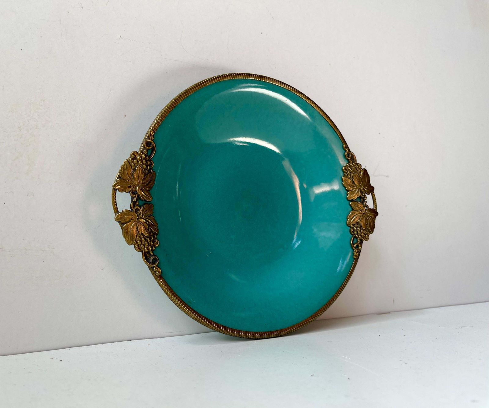 Christian Jensen Keramiek Art Deco Schaal in Turquoisegroen Glazuur & Brons, jaren 1930 photo furniture