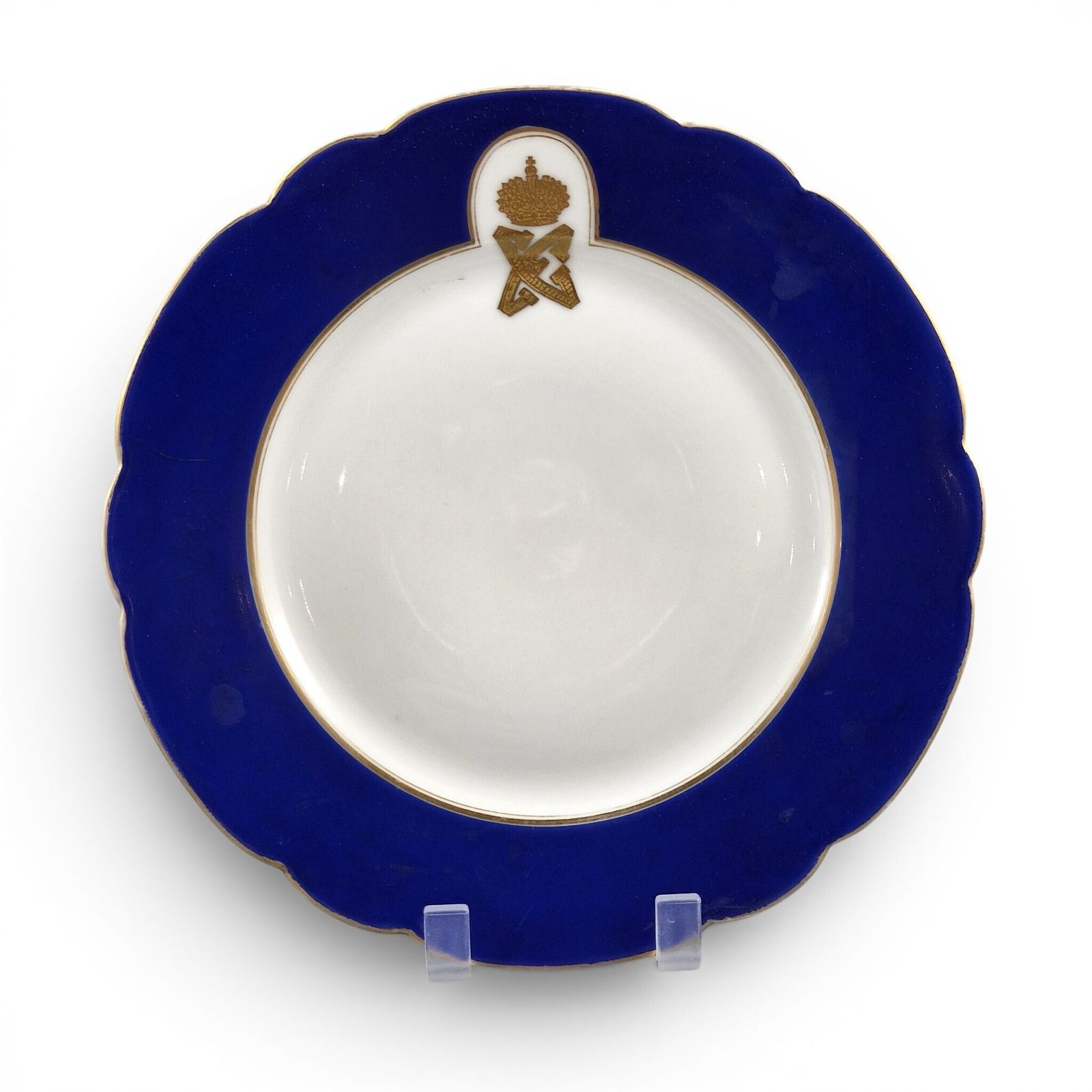Romanov Blue Wedding Service bord, Russisch Imperiaal porselein, ca. 1889