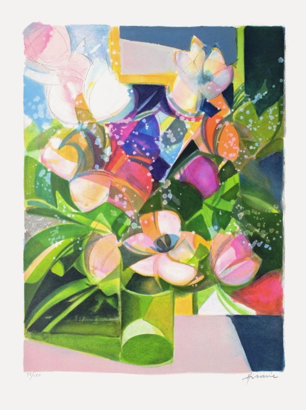Lithographie signée Camille Hilaire, Symphonie Rose, 1990