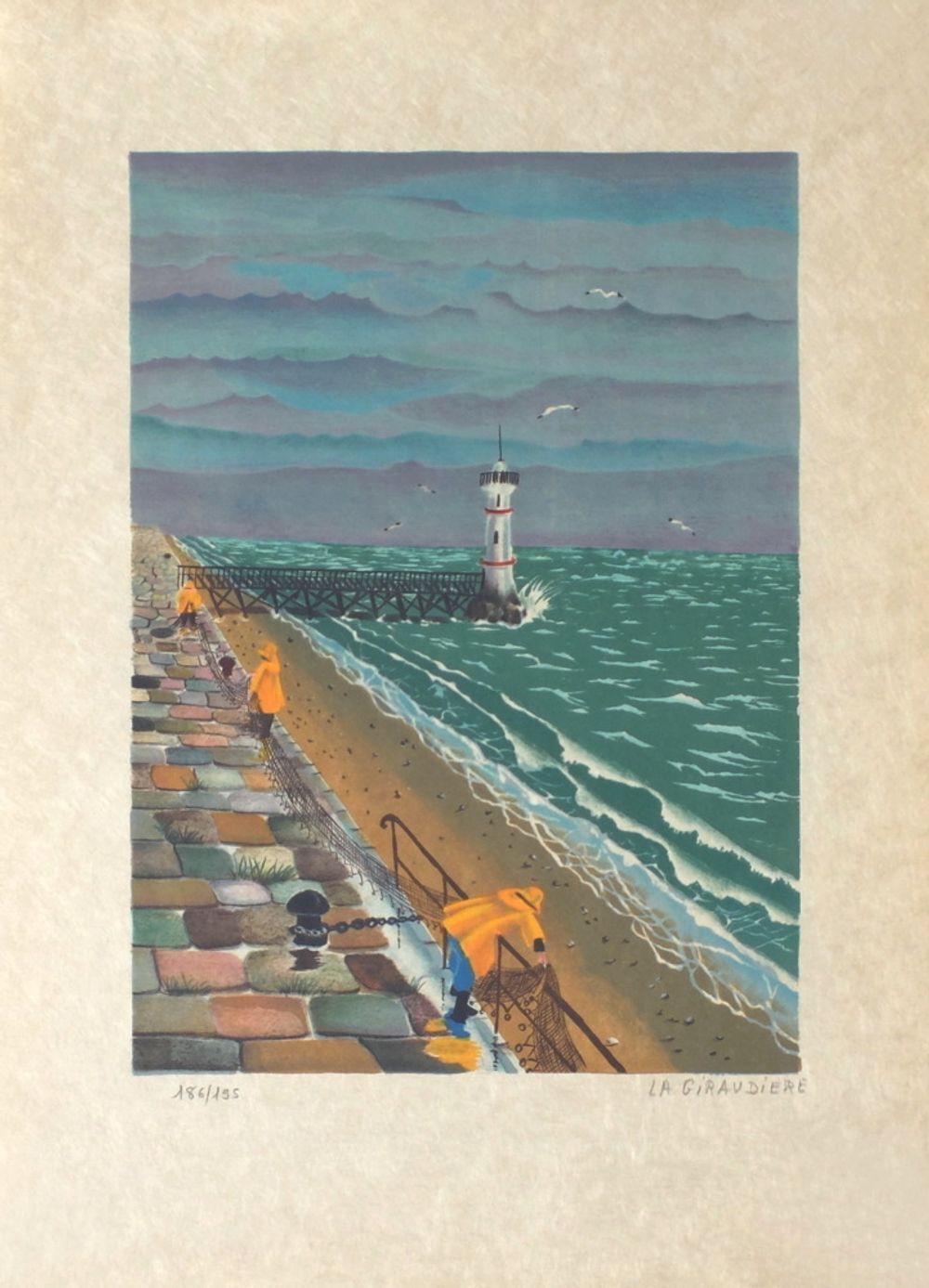 Madeleine La Giraudiere Gesigneerde Lithografie Le Phare 1970