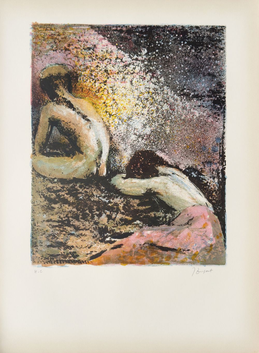Jacques Dupont Signed Lithograph Couple 1967