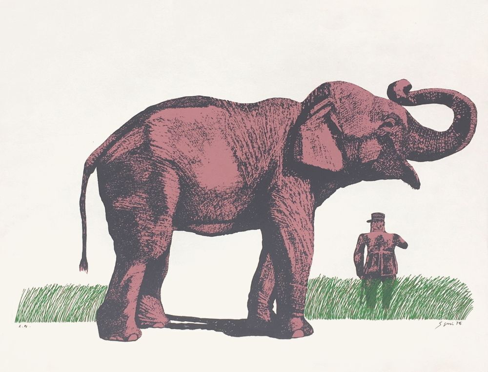 Sérigraphie signée Antonio Segui, Elefante Y General, 1973