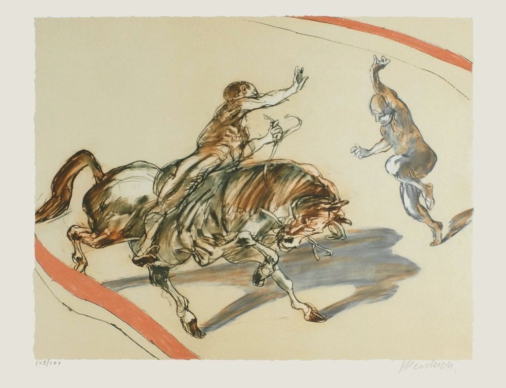 Claude Weisbuch Gesigneerde Lithografie Cirque Zingaro 1985