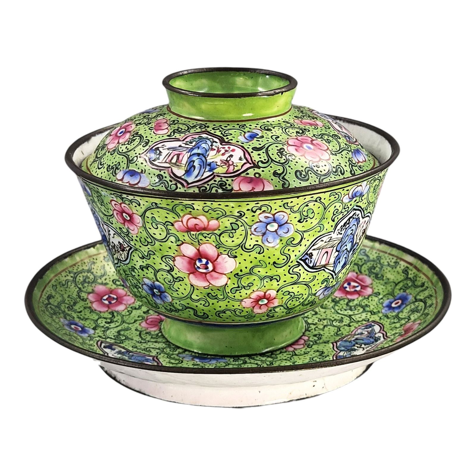 Chinese Qing Dynasty Canton Enamel Gaiwan Set, C. 1850–1860 photo for sale