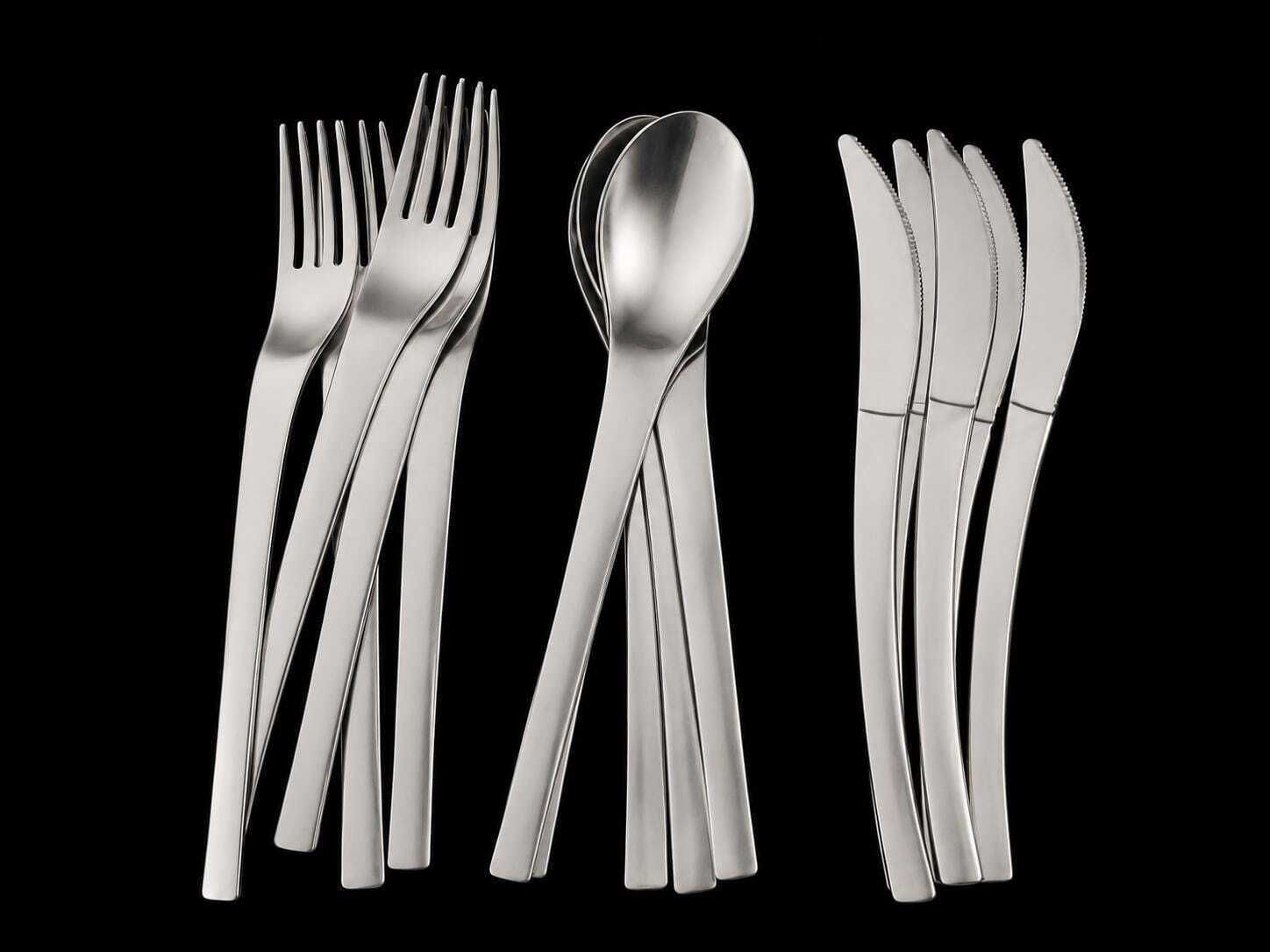 Vintage Italiaans INOXMV Bestekset voor 5 Personen – 15-delig Roestvrijstalen Bestek – Modernistisch Space Age Design, jaren 1980