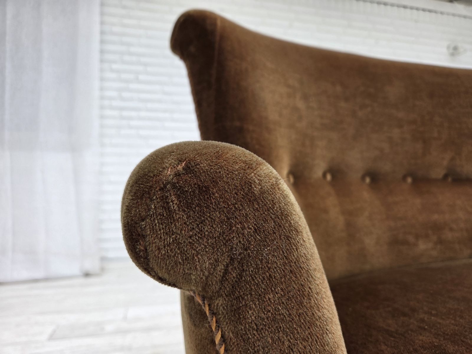1960s, Danish 2 Seater Sofa, Original Green Furniture Velour. photo 1750.0