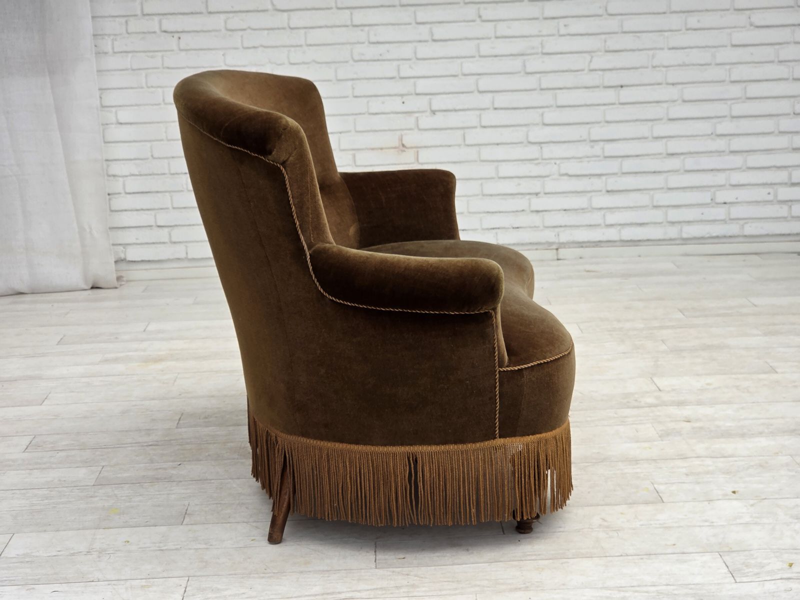 photo for sale 1960s, Danish 2 Seater Sofa, Original Green Furniture Velour.
