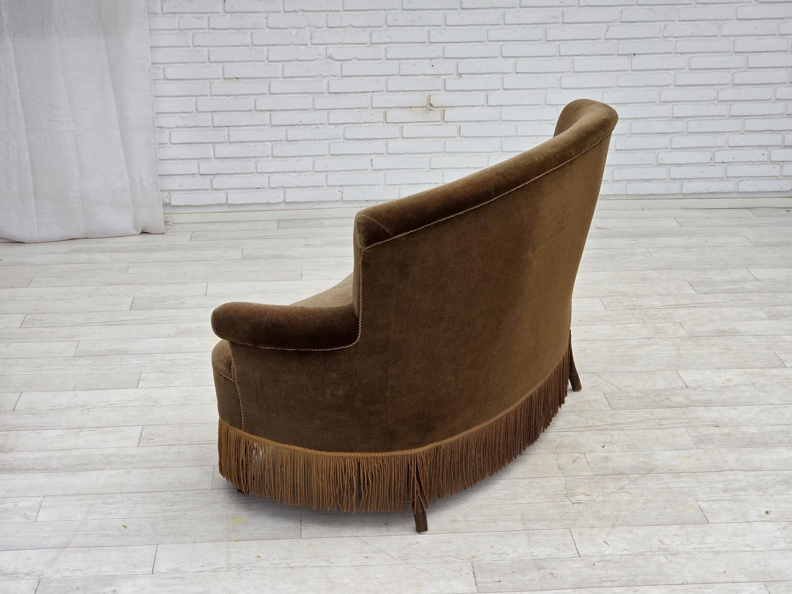 photo buy 1960s, Danish 2 Seater Sofa, Original Green Furniture Velour.