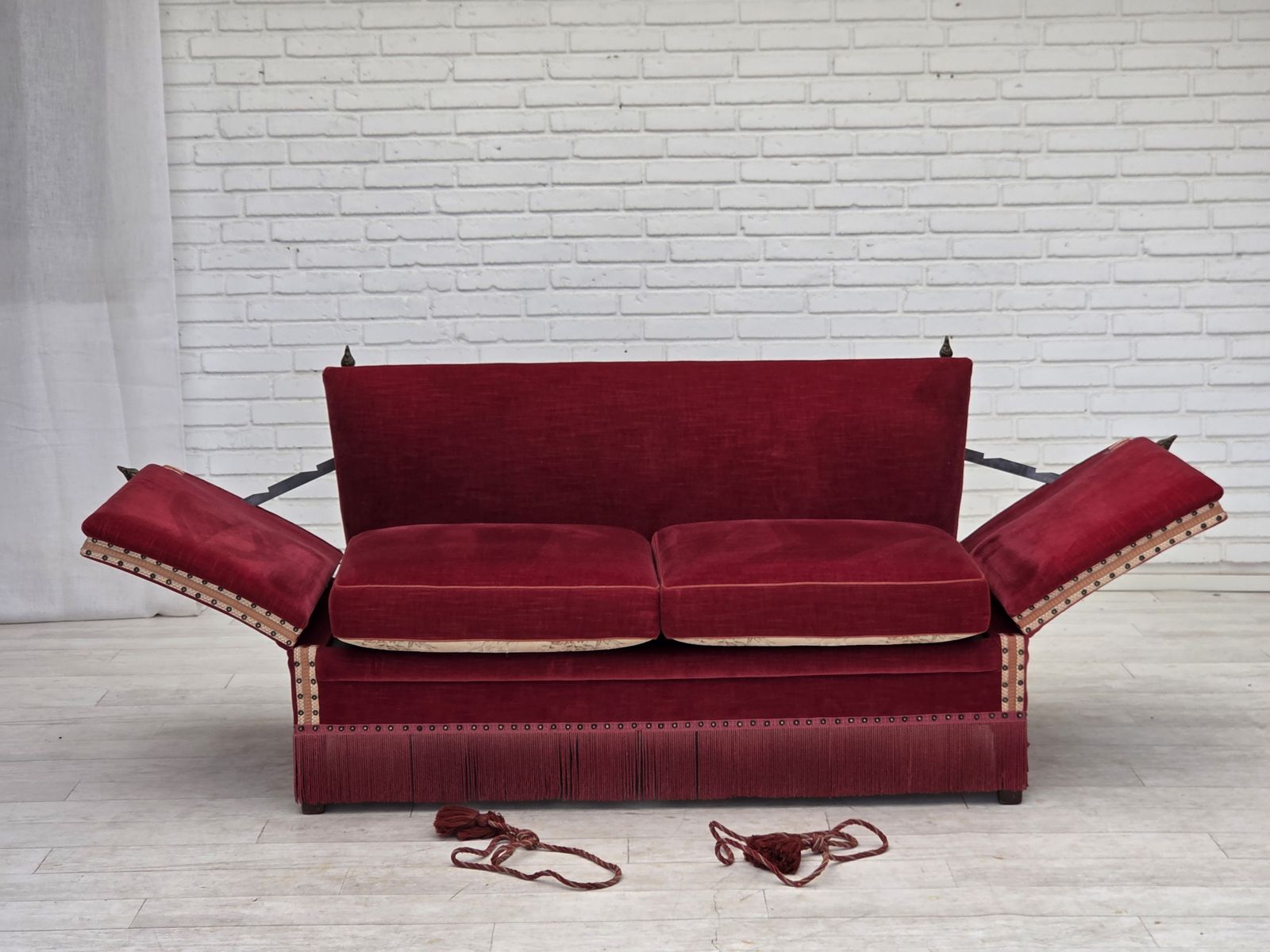1970s, Danish 2 Seater Drop Arm Sofa, Furniture Velour.