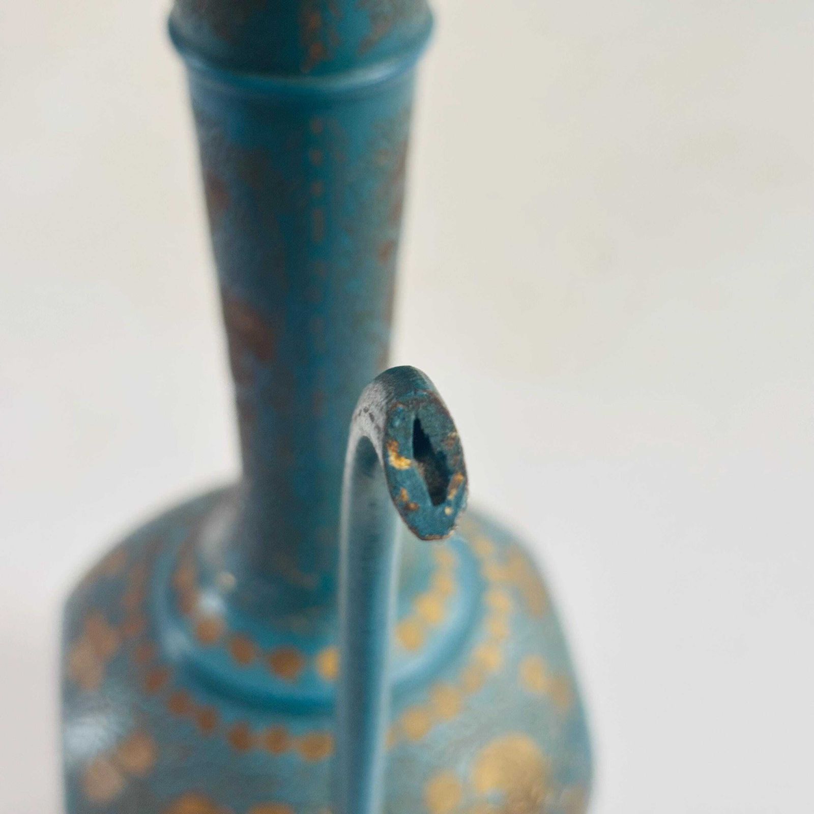 1960s Vintage Indian Enamelled Brass Aftaba Ewer – Teal & Gold Accent Pitcher photo for sale