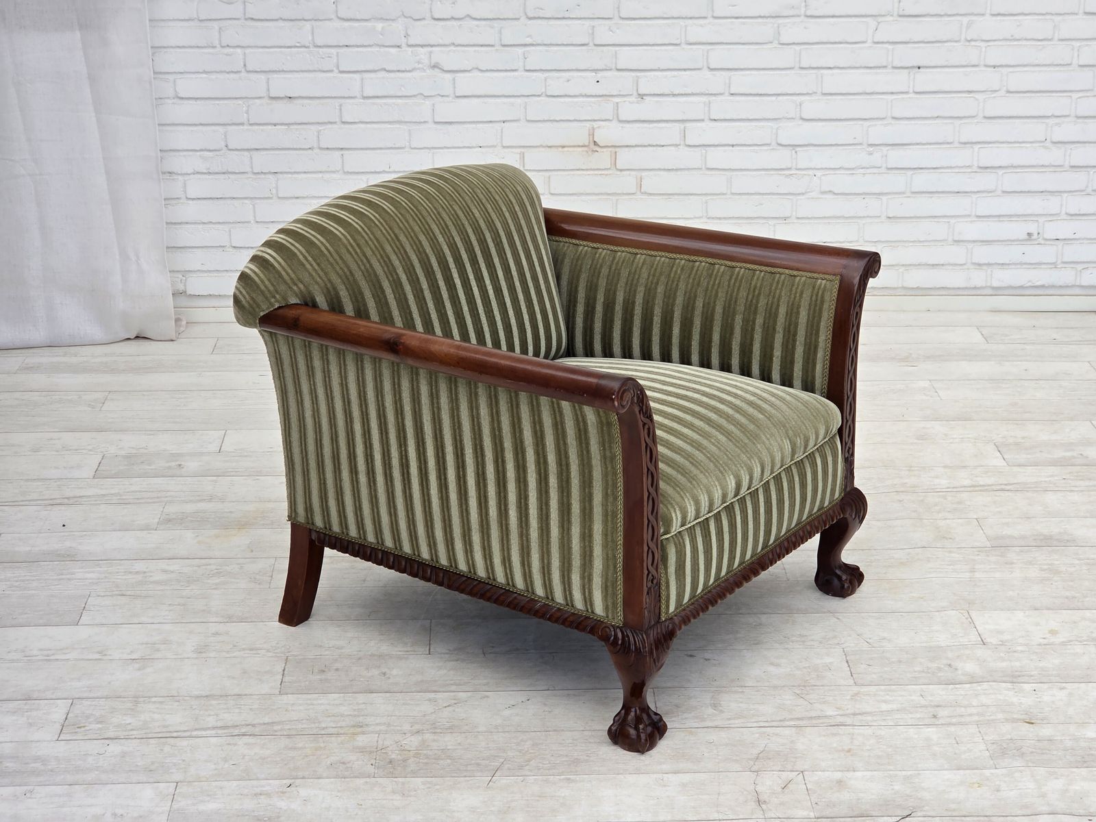 1950s, Danish Armchair, Furniture Velour, Teak Wood. photo for sale