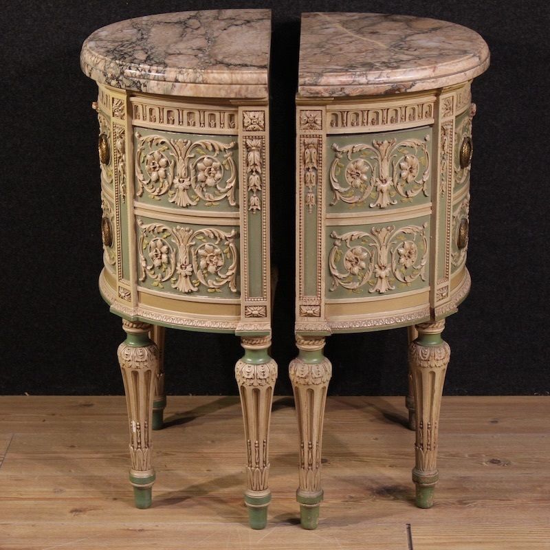 Pair Of Italian Lacquered Bedside Tables In Bonzanigo Style, Louis XVI photo Furniture