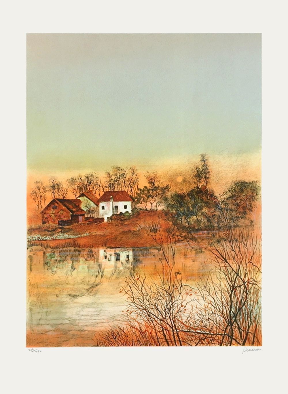 Lithographie signée Antonio Rivera, Coucher de soleil, 1990