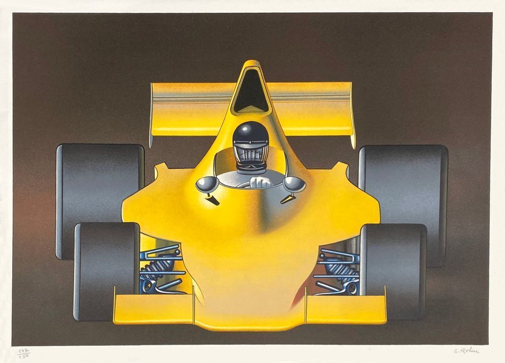 Lithographie signée Georges Rohner, Renault Formule 1, 1975