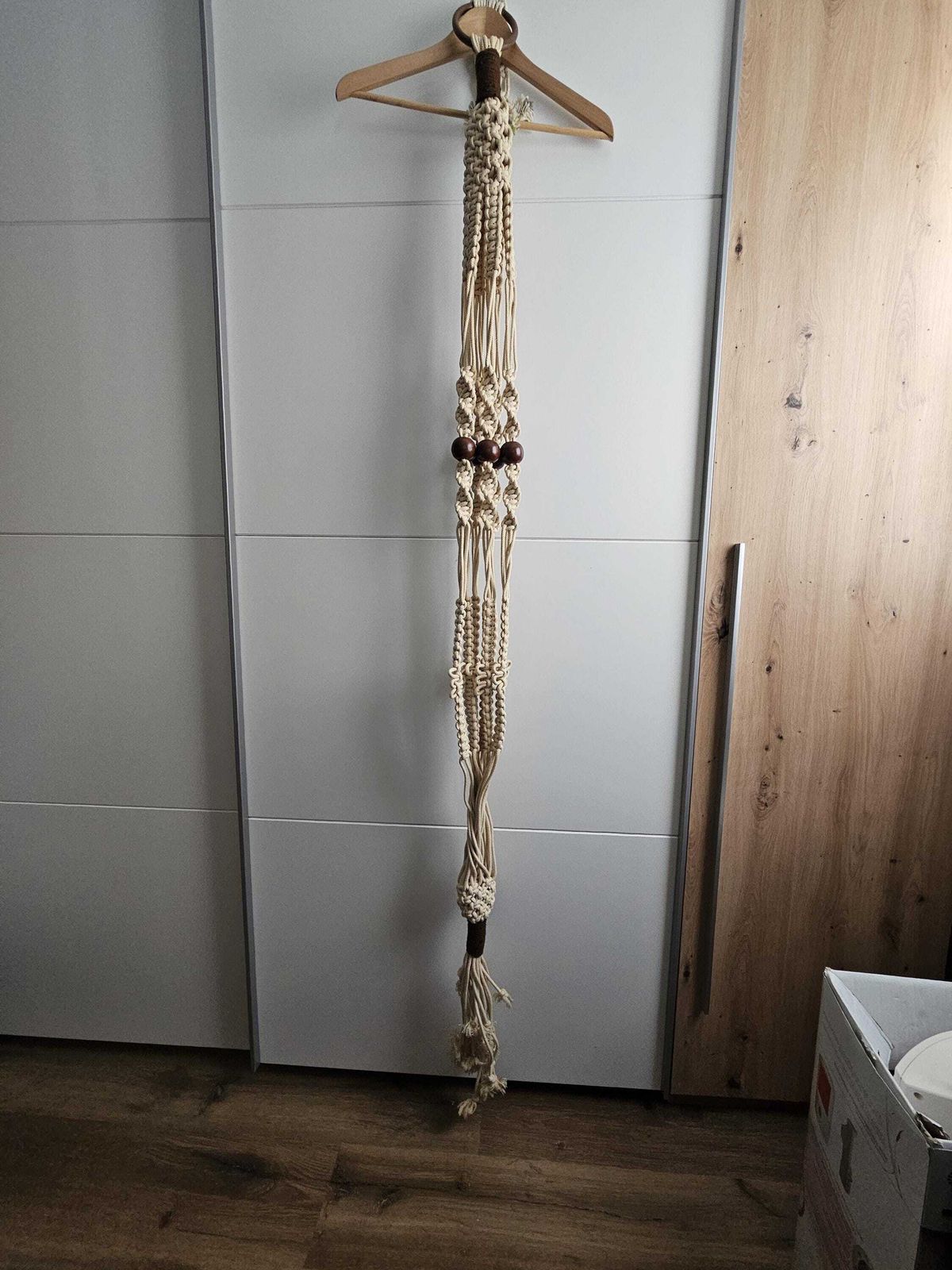 photo furniture Vintage Macrame Plant Hanger: 180cm Boho Rope Holder With Wooden Beads, Mid Century Style