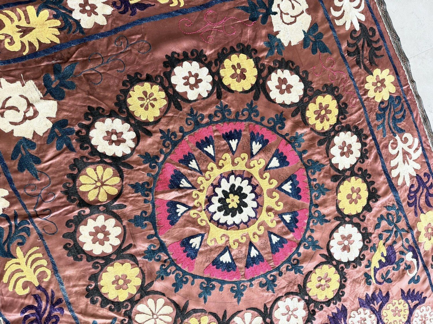 Large Brown Suzani   Bukhara Embroidery 135 X 280 Cm photo for sale