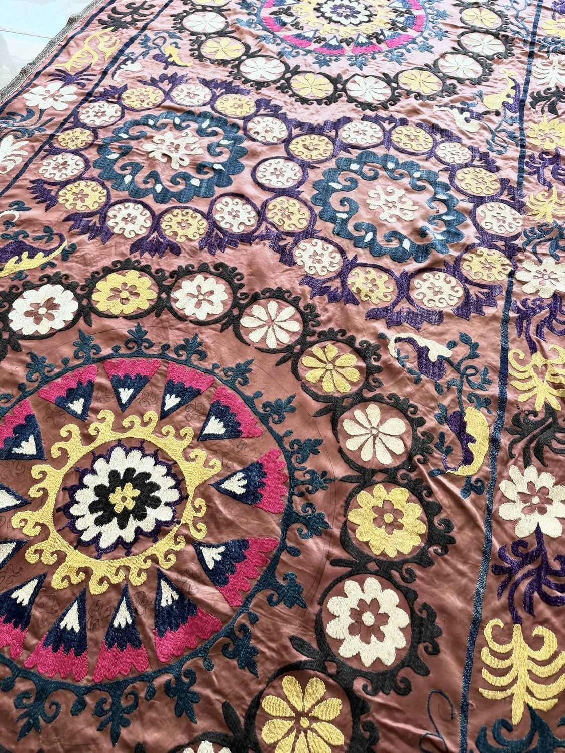 Large Brown Suzani   Bukhara Embroidery 135 X 280 Cm photo vintage