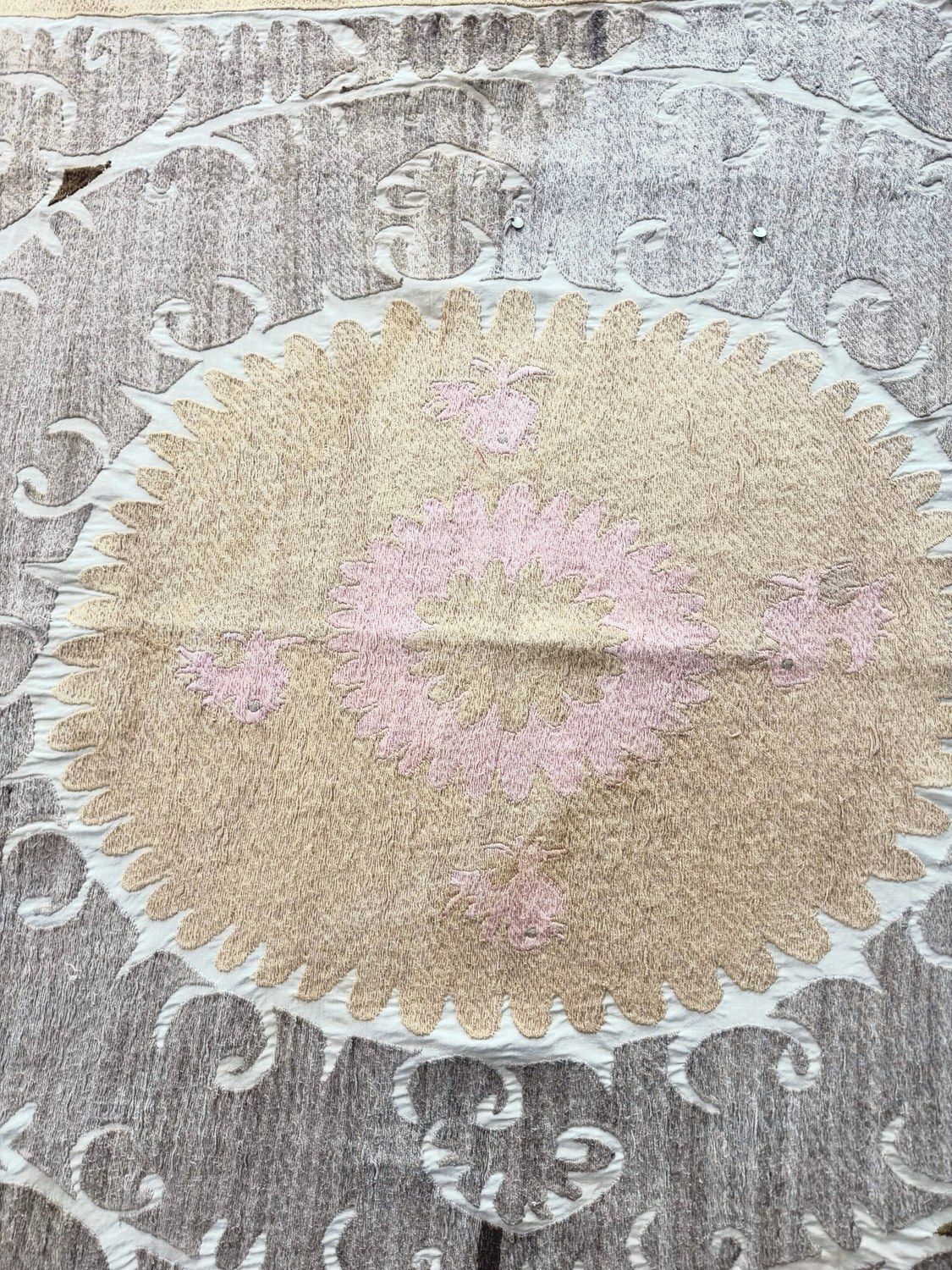 Boho Central Asian Suzani Tablecloth 137 X 146 Cm photo furniture