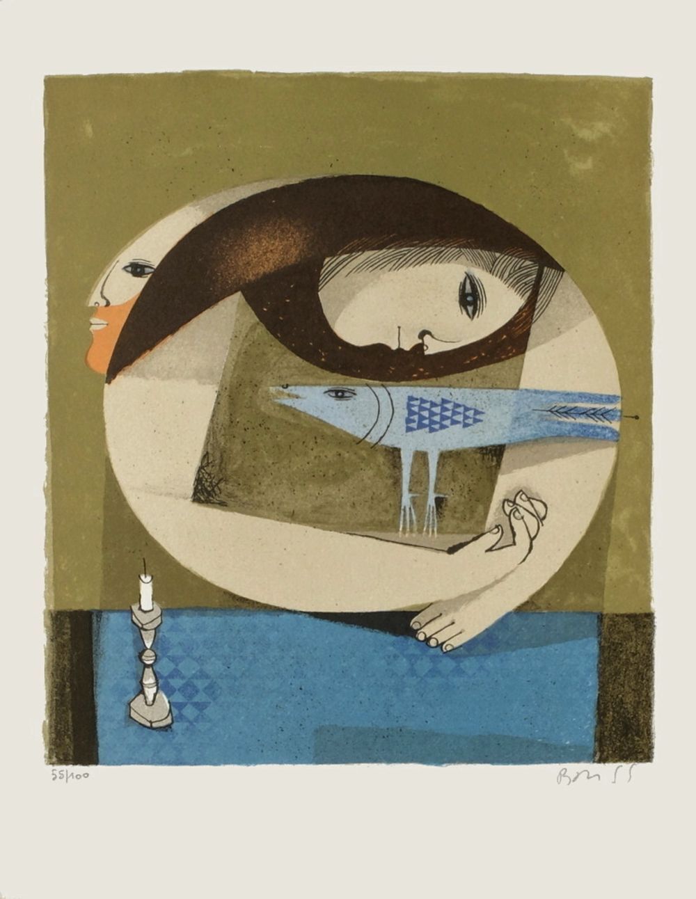 Samy Briss Gesigneerde Lithografie Mon Bel Oiseau