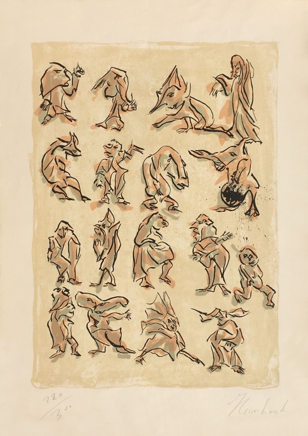 Reinhoud D'haese Gesigneerde Lithografie 17 Contre 1970