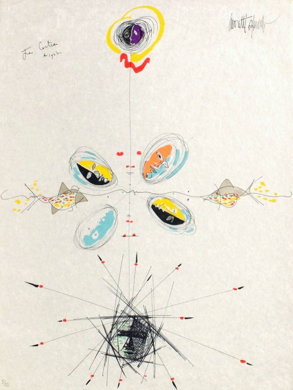 Jean Cocteau Gesigneerde Lithografie L'âge Du Verseau : Mutation 1973