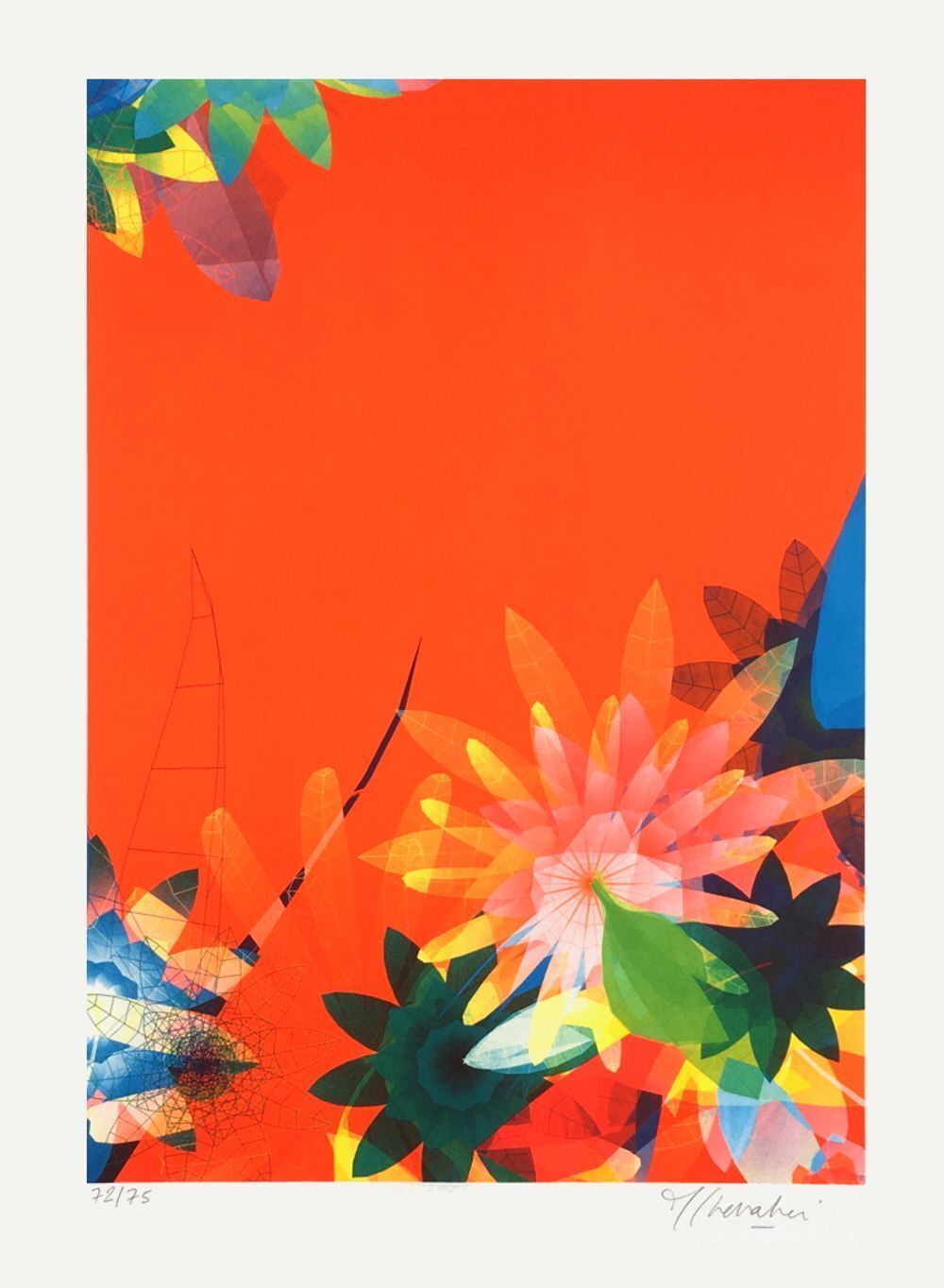Miguel Chevalier Gesigneerde Lithografie Sur Nature Orange 2007